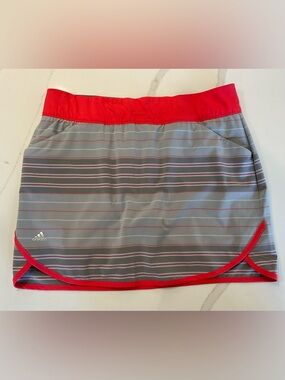 ADIDAS Orange & Gray Striped Golf Skirt